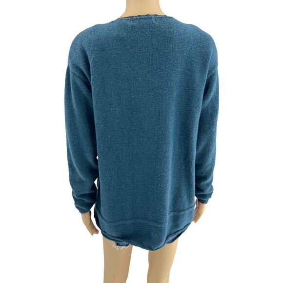 Worthington LARGE VINTAGE 90's Blue Knit Black Floral Beaded Embroidery Sweater - Picture 4 of 8